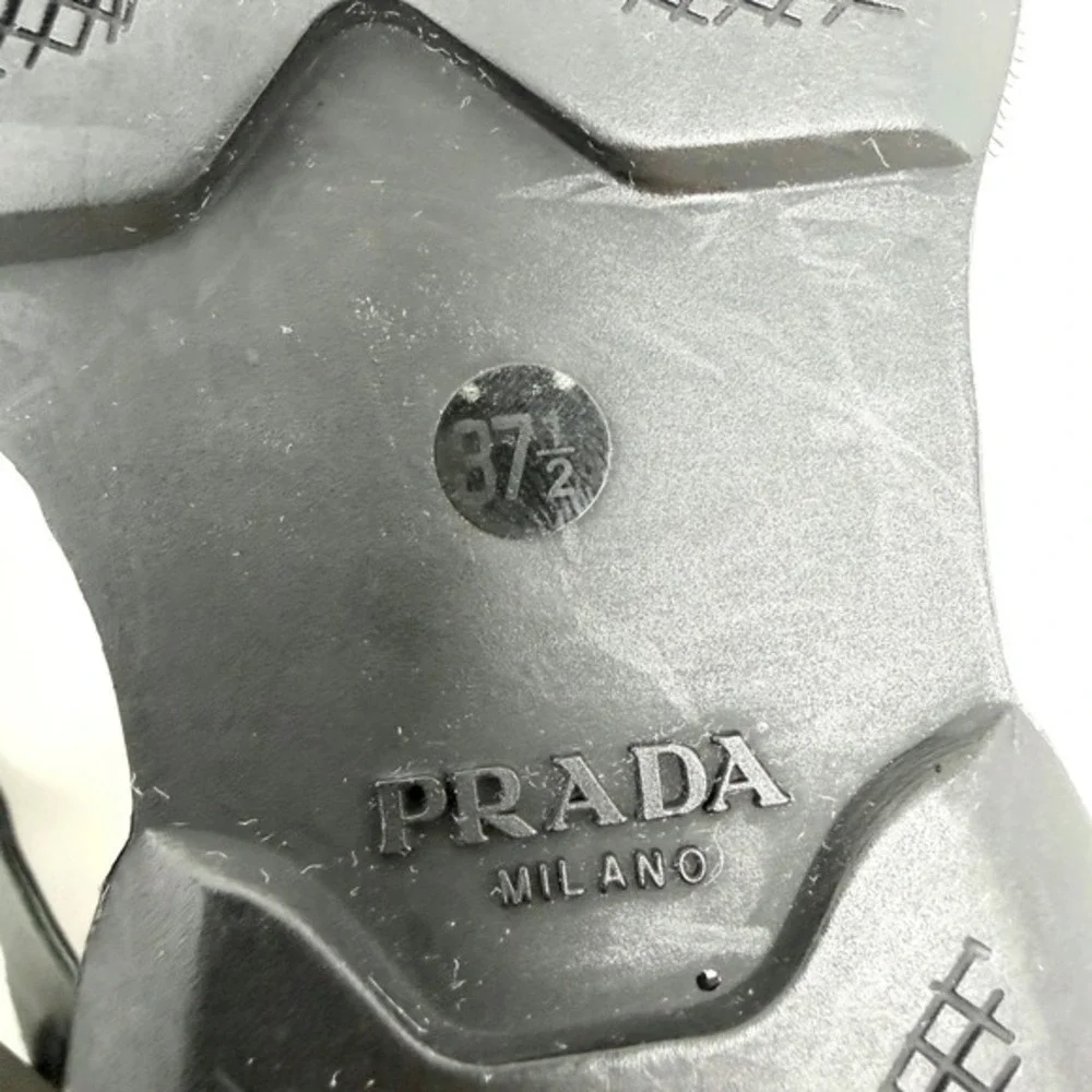 Prada Black Wedge Sandals T‎ Strap Leather Heels 37.5